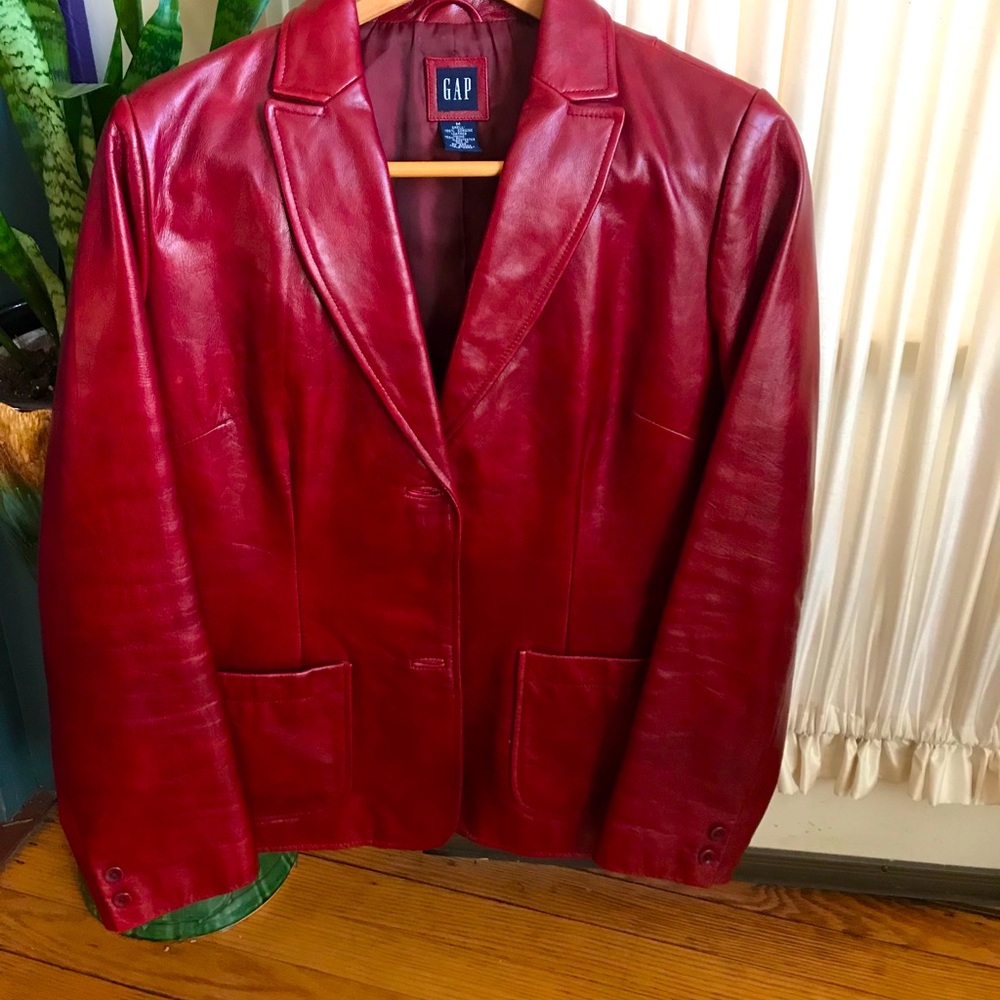 Leather Blazer in Cranberry Red